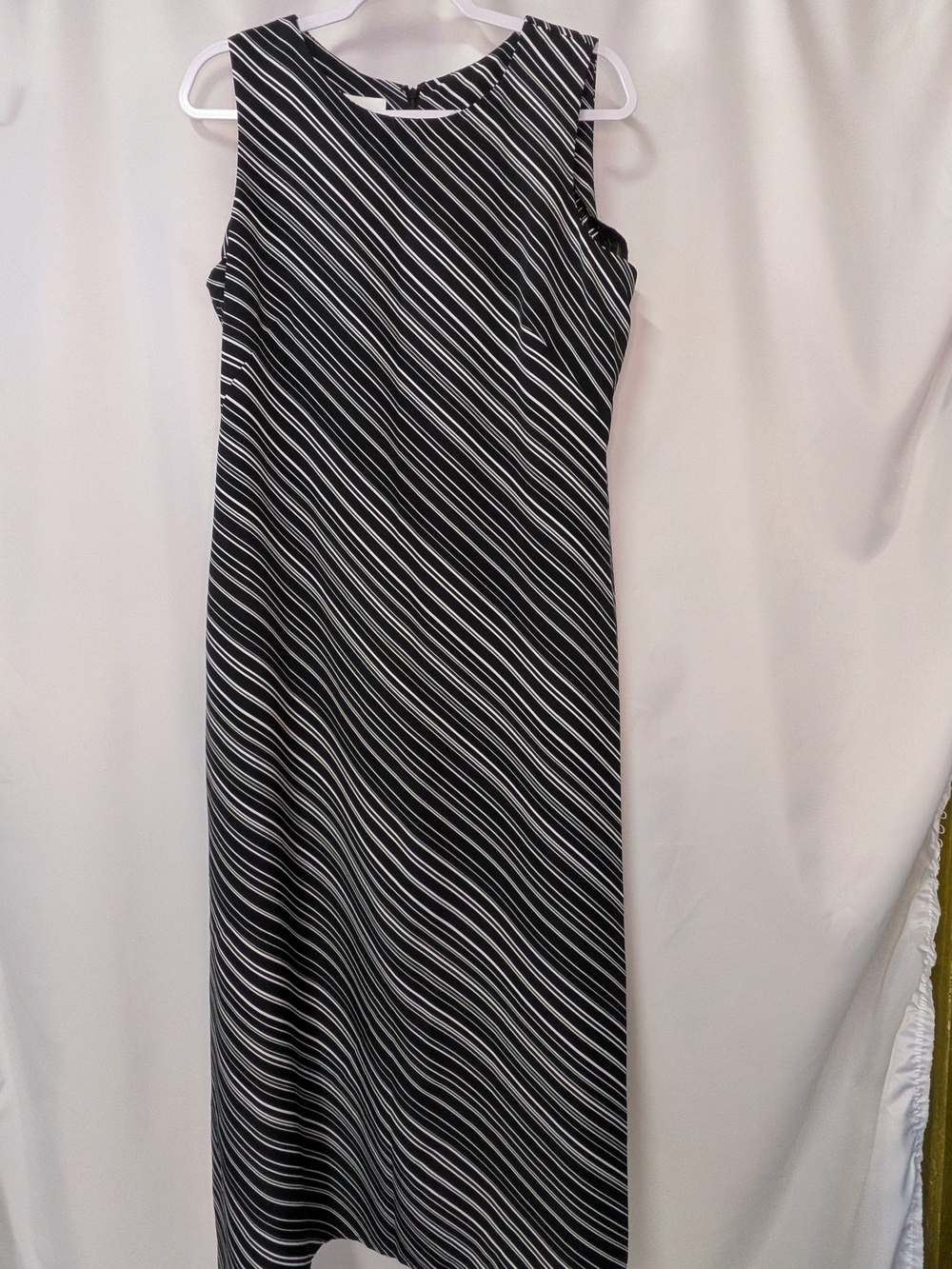 Joan Leslie Sleeveless Black & White Diagonal Stripe Maxi Dress